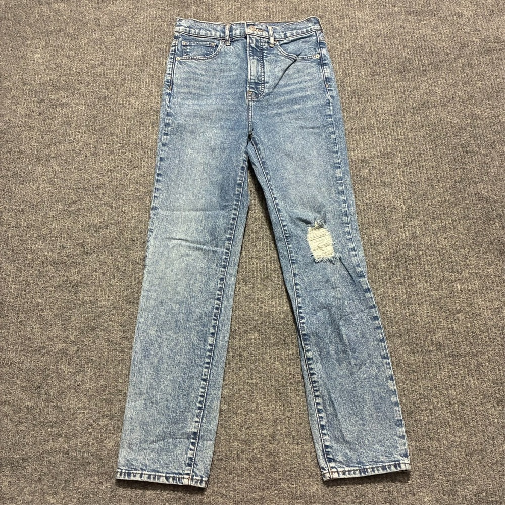Express Slim Super High Rise Jeans‎ Womens Size 2R Blue Denim Distressed Stretch